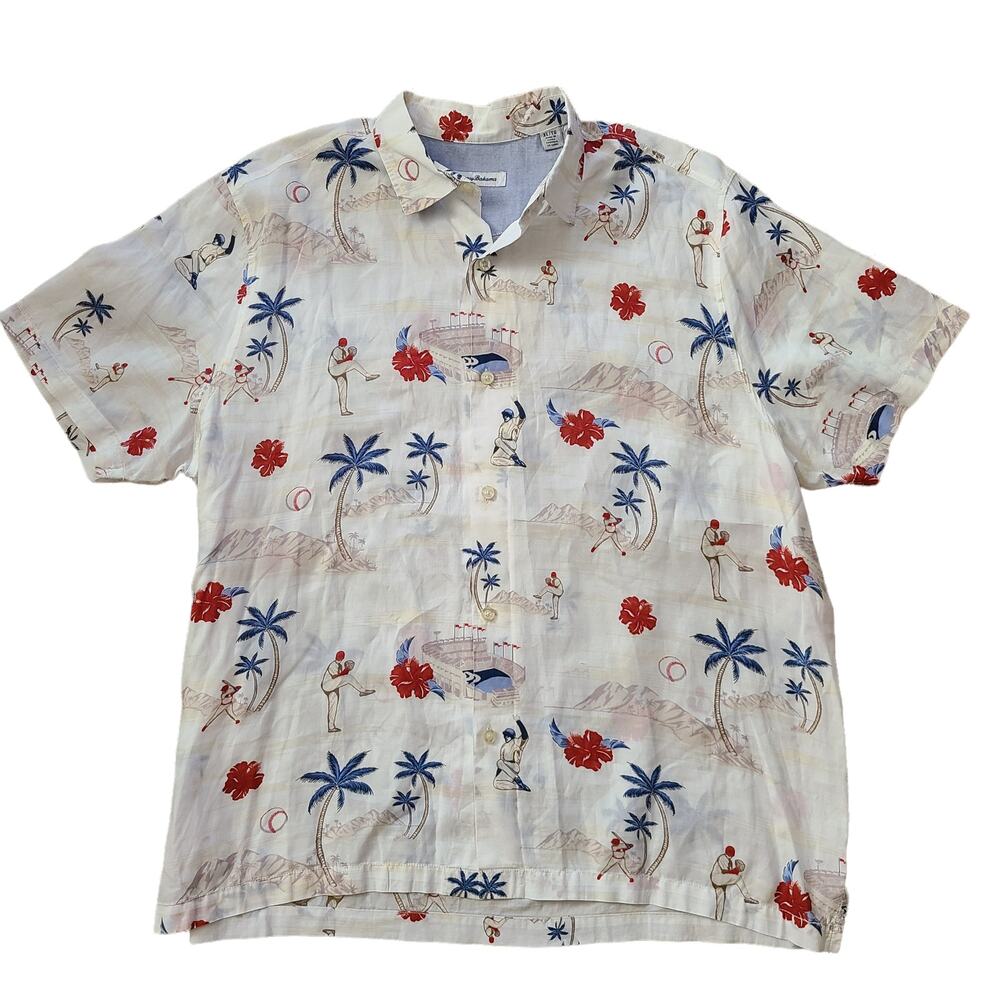 TOMMY BAHAMA MLB Load the Palms Camp Button Front Shirt ANGELS‎ T318205 Men's XL